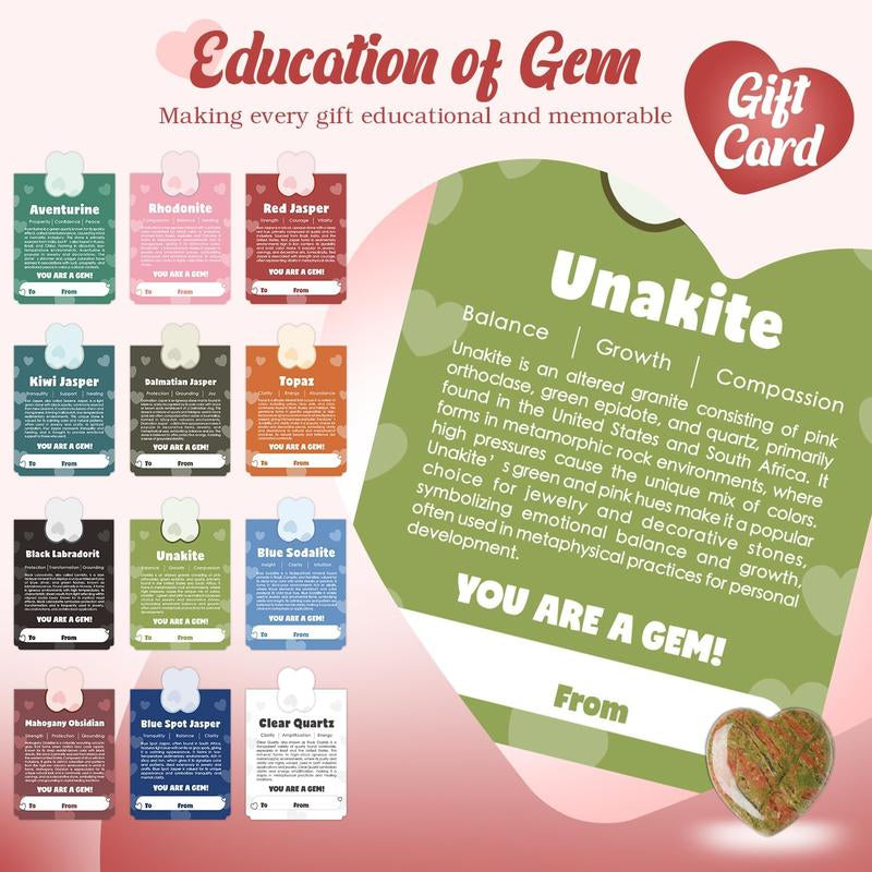 Valentines Day Gem Gifts for Kids - 24 Pack Prefilled Valentine'S Day Cards with Heart-Shaped Gemstone for School Classroom Class Party Favor, Valentine Rock Crystal Gift Exchange for Boys Girls