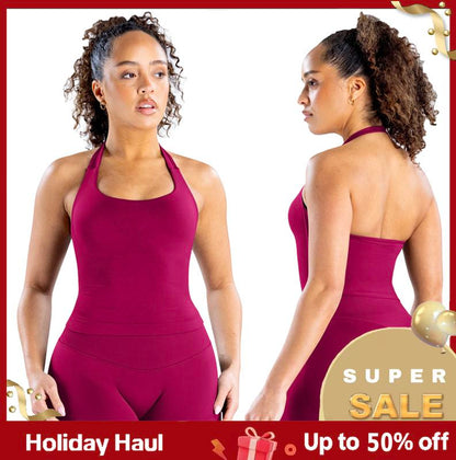 DEEFY Impact Halter Top Gymwear Workout Fitness Yoga Seamless Halter Tanks Sportswear Backless Sports Women Activewear Gym Outdoor Tank Tops