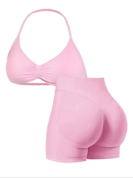 New Women'S Sporty Yoga Set, High-Waist Tight-Fitting Shorts and Halter Top, Summer Fitness for Running and Gym, Gym Tights Clothes