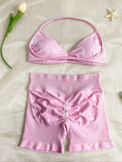 New Women'S Sporty Yoga Set, High-Waist Tight-Fitting Shorts and Halter Top, Summer Fitness for Running and Gym, Gym Tights Clothes