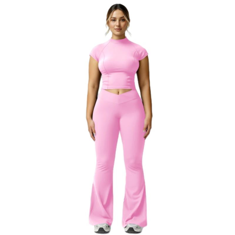 Women'S Black Crop Tank Top & Flare Leg Pants Tracksuit Set - Wide Strap Sleeveless Top & Fold-Over Yoga Trousers for Indoor Outdoor Wear Lightweight Compression Activewear Athleisure Summer Clothes