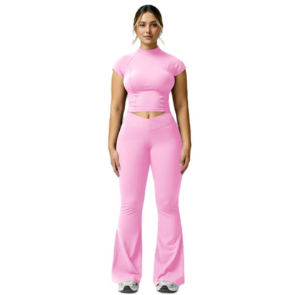 Women'S Black Crop Tank Top & Flare Leg Pants Tracksuit Set - Wide Strap Sleeveless Top & Fold-Over Yoga Trousers for Indoor Outdoor Wear Lightweight Compression Activewear Athleisure Summer Clothes