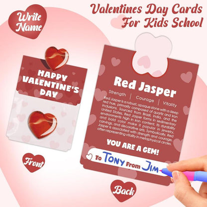 Valentines Day Gem Gifts for Kids - 24 Pack Prefilled Valentine'S Day Cards with Heart-Shaped Gemstone for School Classroom Class Party Favor, Valentine Rock Crystal Gift Exchange for Boys Girls
