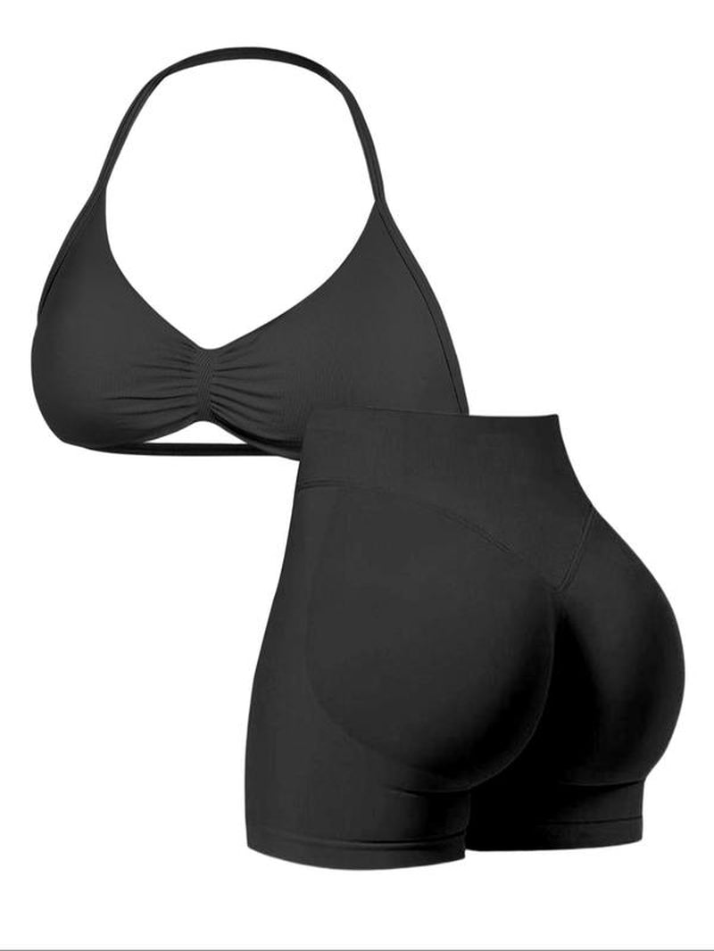New Women'S Sporty Yoga Set, High-Waist Tight-Fitting Shorts and Halter Top, Summer Fitness for Running and Gym, Gym Tights Clothes