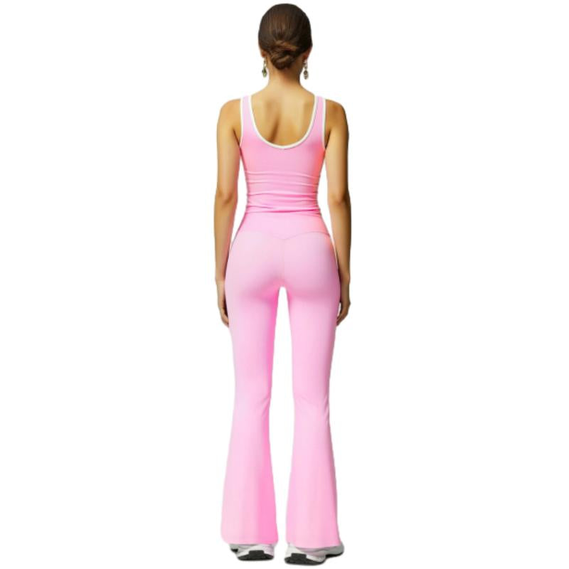 Women'S Black Crop Tank Top & Flare Leg Pants Tracksuit Set - Wide Strap Sleeveless Top & Fold-Over Yoga Trousers for Indoor Outdoor Wear Lightweight Compression Activewear Athleisure Summer Clothes