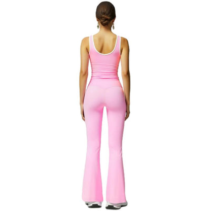 Women'S Black Crop Tank Top & Flare Leg Pants Tracksuit Set - Wide Strap Sleeveless Top & Fold-Over Yoga Trousers for Indoor Outdoor Wear Lightweight Compression Activewear Athleisure Summer Clothes